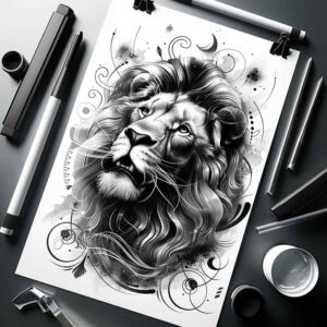 lion-with-open-mouth – tattoo design ideas free ai generated – realism-photo-like-tattoo – for-upper-chest – Gallery: lions-inkby-ai