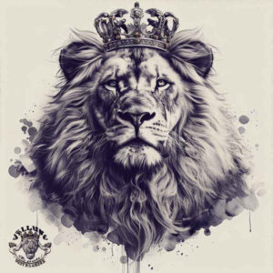lion-with-open-mouth – tattoo design ideas free ai generated – surrealism-dynamic-shapes – for-lower-chest – Gallery: lions-inkby-ai