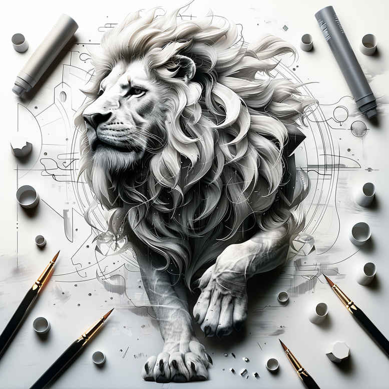 lion-with-power – tattoo design ideas free ai generated – neotraditional-rich-shading – for-wrist-side – Gallery: lions-inkby-ai