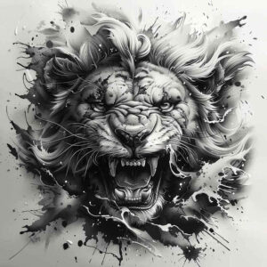 lion-with-shading – tattoo design ideas free ai generated – neotraditional-layered-fill – for-nape – Gallery: lions-inkby-ai