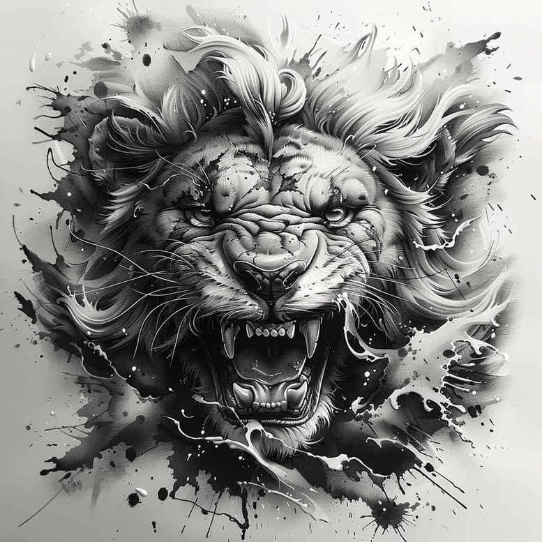 lion-with-shading – tattoo design ideas free ai generated – neotraditional-layered-fill – for-nape – Gallery: lions-inkby-ai