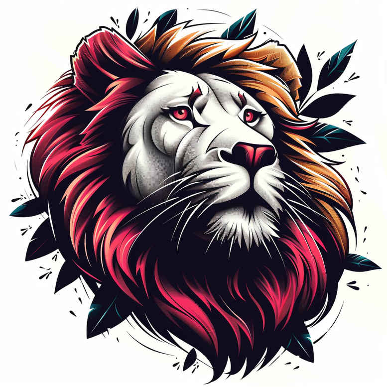 lion-with-stars – tattoo design ideas free ai generated – neotraditional-enhanced-shading – for-heel – Gallery: lions-inkby-ai