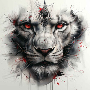 lion-with-stars – tattoo design ideas free ai generated – surrealism-displaced-objects – for-upper-chest – Gallery: lions-inkby-ai