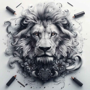 lion-with-strength – tattoo design ideas free ai generated – neotraditional-textured-fills – for-triceps – Gallery: lions-inkby-ai