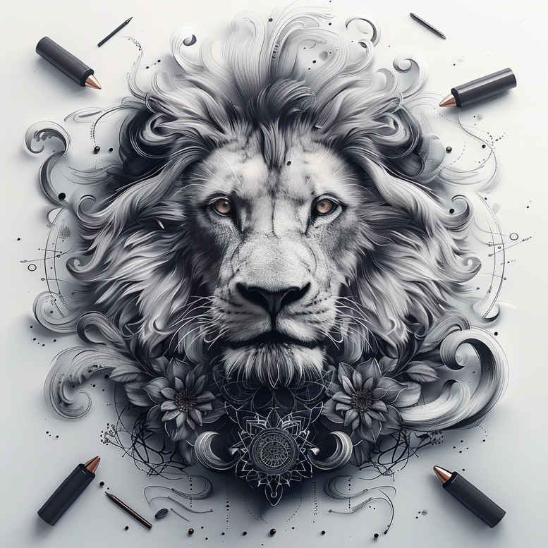 lion-with-strength – tattoo design ideas free ai generated – neotraditional-textured-fills – for-triceps – Gallery: lions-inkby-ai