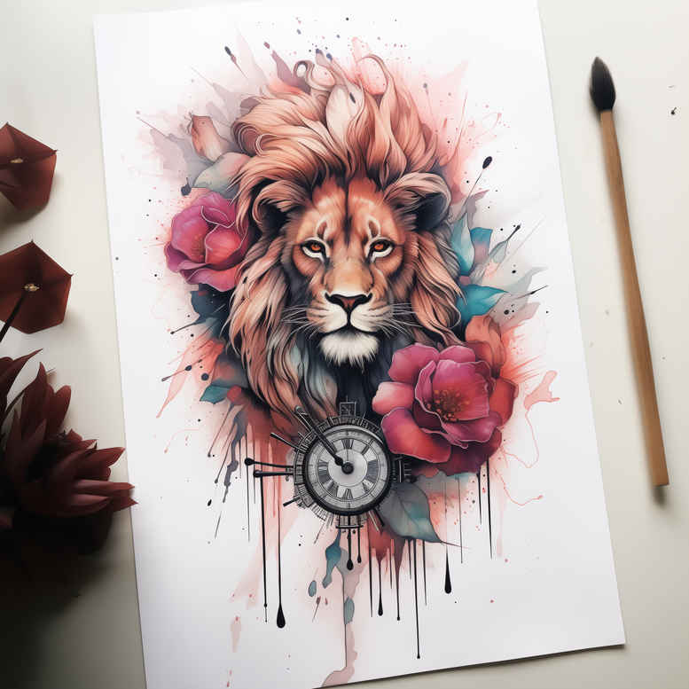 lion-with-strength – tattoo design ideas free ai generated – realism-highlighted-contrast – for-upper-shoulder – Gallery: lions-inkby-ai
