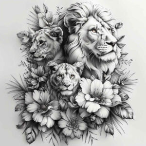 lion-with-strength – tattoo design ideas free ai generated – realism-subtle-gradients – for-back-shoulder – Gallery: lions-inkby-ai