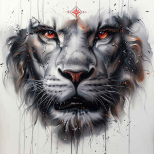 lion-with-strength – tattoo design ideas free ai generated – surrealism-imperfect-symmetry – for-knee – Gallery: lions-inkby-ai