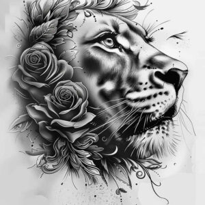 lion-with-strength – tattoo design ideas free ai generated – surrealism-unreal-light – for-toe – Gallery: lions-inkby-ai