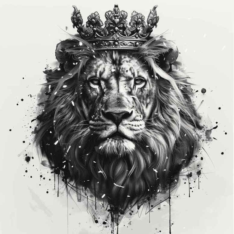 lion-with-symbols – tattoo design ideas free ai generated – neotraditional-intricate-shading – for-side – Gallery: lions-inkby-ai