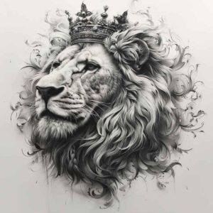 lion-with-symbols – tattoo design ideas free ai generated – realism-volume-effect – for-full-back – Gallery: lions-inkby-ai