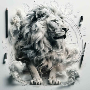 lion-with-symbols – tattoo design ideas free ai generated – surrealism-fantasy-inspired – for-palm – Gallery: lions-inkby-ai