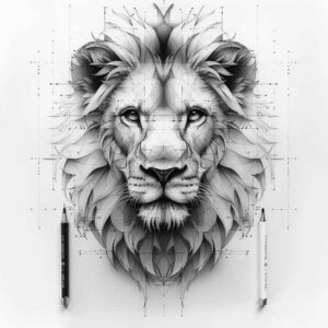 lion-with-tail – tattoo design ideas free ai generated – neotraditional-clean-fill – for-collarbone – Gallery: lions-inkby-ai