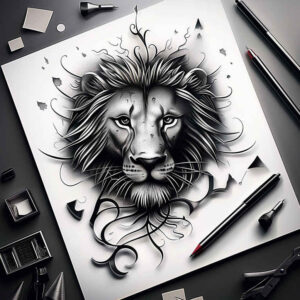 lion-with-tail – tattoo design ideas free ai generated – neotraditional-enhanced-shading – for-shoulder – Gallery: lions-inkby-ai