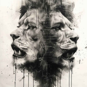 lion-with-tenderness – tattoo design ideas free ai generated – neotraditional-dynamic-color – for-upper-back – Gallery: lions-inkby-ai