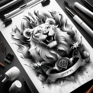 majestic-lion – tattoo design ideas free ai generated – realism-tattoo-reflection – for-heel – Gallery: lions-inkby-ai