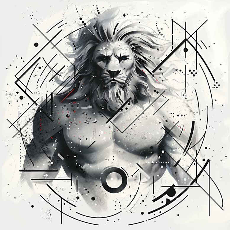 mystical-lion – tattoo design ideas free ai generated – surrealism-vibrant-contrasts – for-side – Gallery: lions-inkby-ai