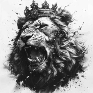realistic-lion – tattoo design ideas free ai generated – neotraditional-dynamic-color – for-elbow – Gallery: lions-inkby-ai