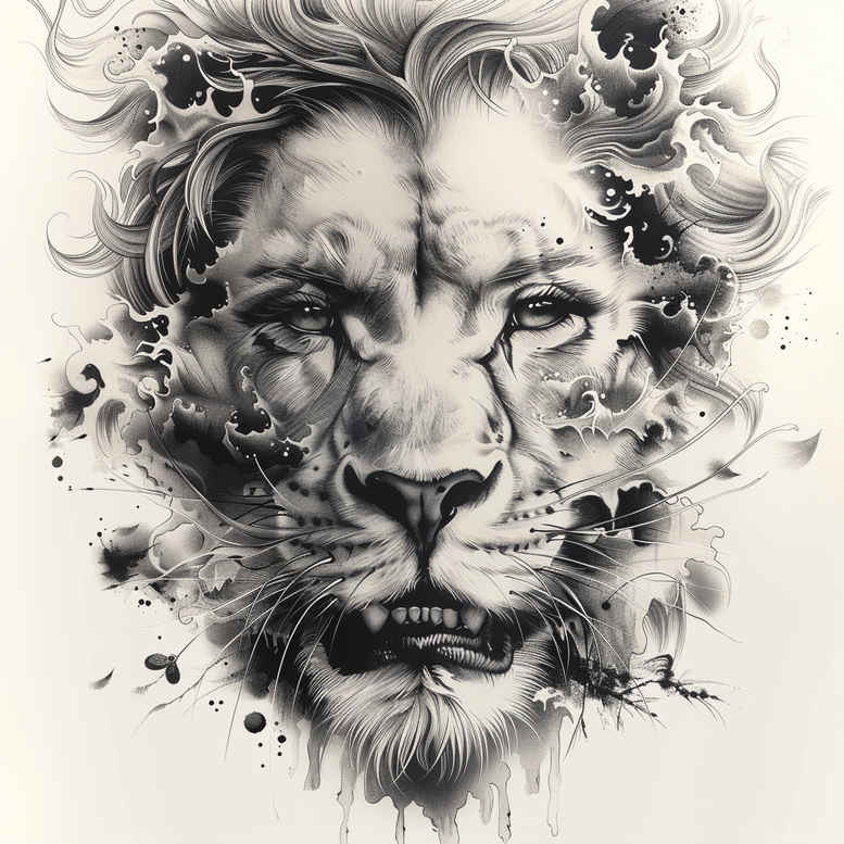 lions tattoo design ideas Realism realistic perspective bold lines for sternum