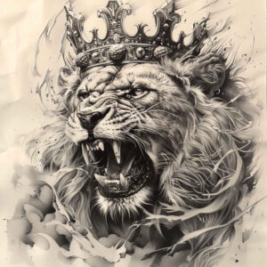 lions tattoo design ideas wide-angle bold lines perseverance and power