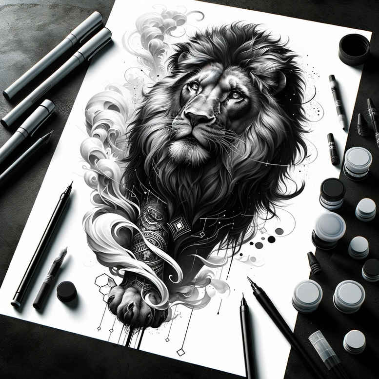 lions tattoo design ideas ink realism detailed face for calf