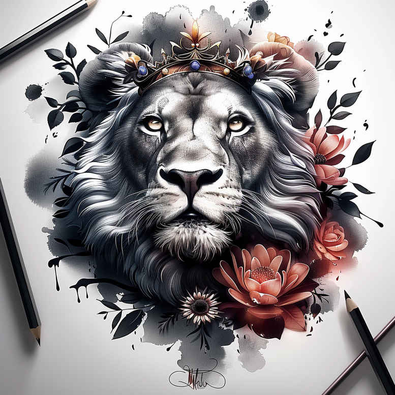 lions tattoo design ideas moody detailed face for lower leg