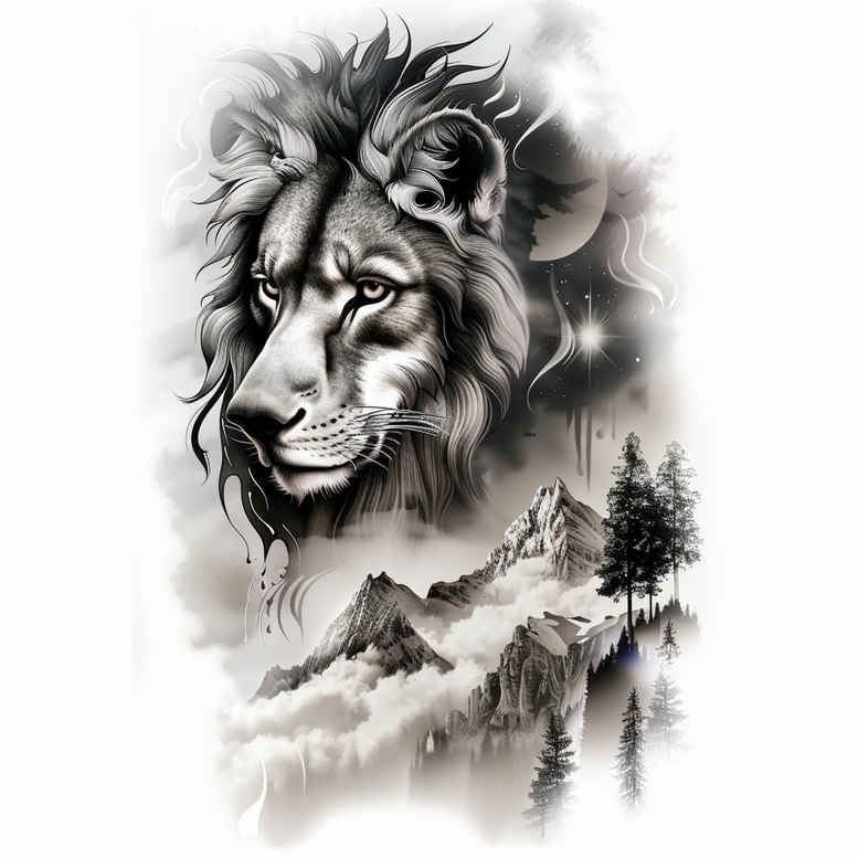lions tattoo design ideas Realism lifelike eyes detailed fur shows courage