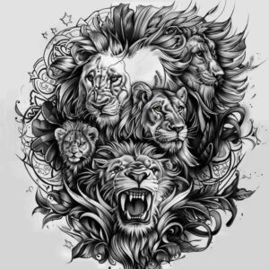 lions tattoo design ideas Realism full detail detailed fur shows endurance