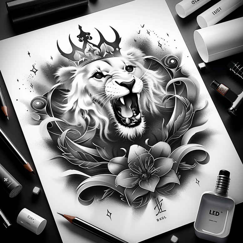 lions tattoo design ideas Surrealism translucent layers detailed shading stands for courage