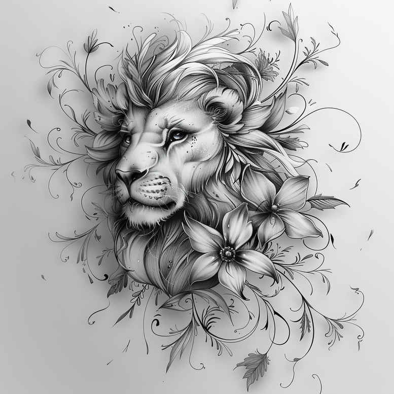 lions tattoo design ideas detailed linework dynamic pose for sternum