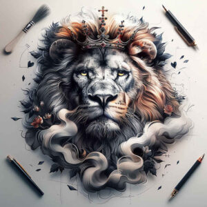 lions tattoo design ideas dramatic lighting dynamic pose for upper back