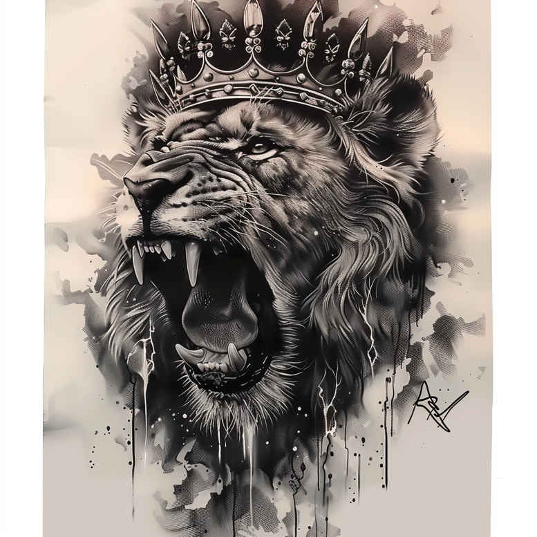 lions tattoo design ideas Neotraditional vivid color dynamic pose shows courage