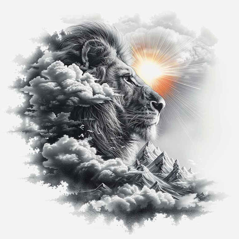 lions tattoo design ideas Surrealism symbolic motifs dynamic pose symbol of determination