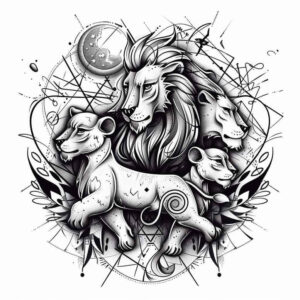 lions tattoo design ideas fine-line guardian for behind ear