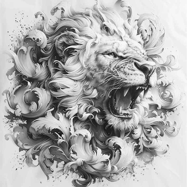 lions tattoo design ideas deep-shading king shows determination