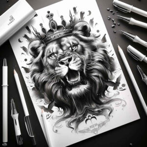 lions tattoo design ideas Surrealism melting forms layered fur symbol of courage