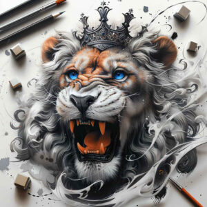lions tattoo design ideas Surrealism ghostly shapes layered fur symbolising resilience