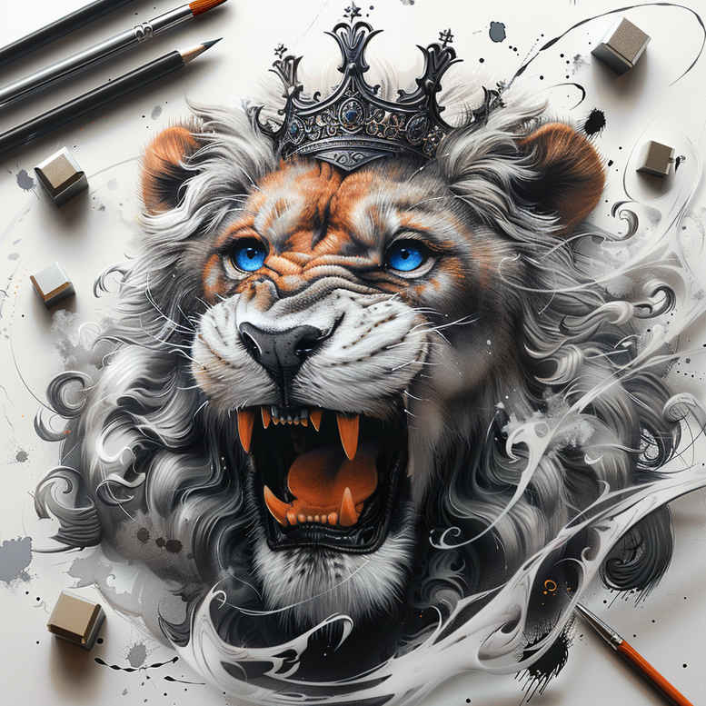 lions tattoo design ideas Surrealism ghostly shapes layered fur symbolising resilience