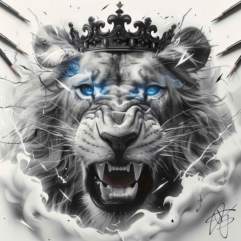 lions tattoo design ideas Surrealism mystical mane for lower leg