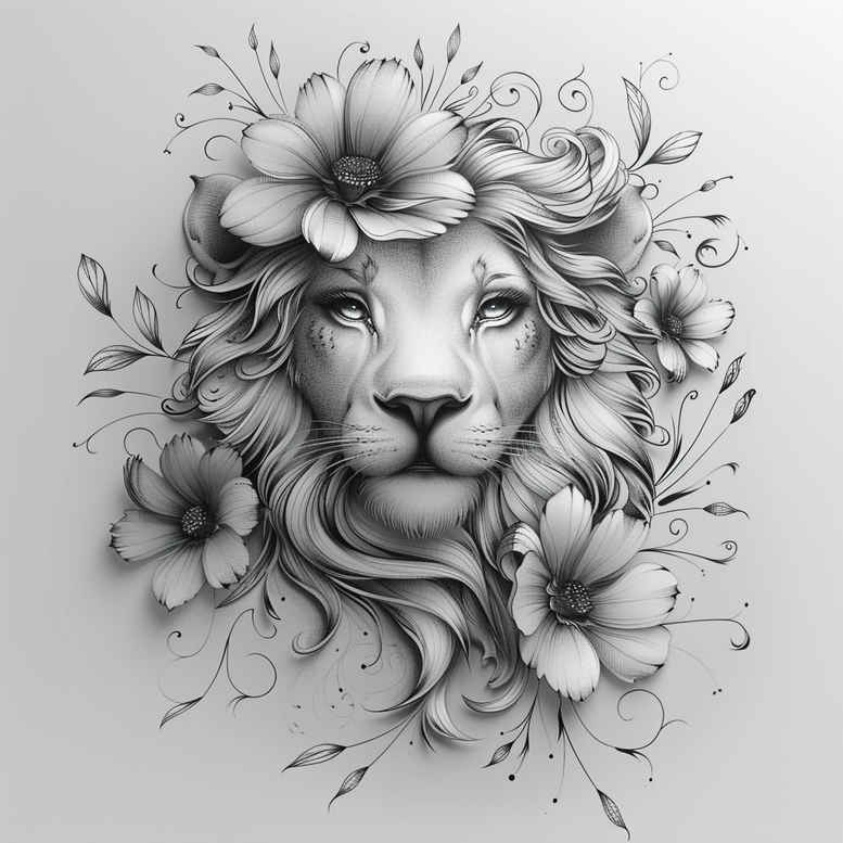 lions tattoo design ideas line-art noble for behind ear