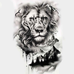 lions tattoo design ideas Surrealism symbolism strength for spine