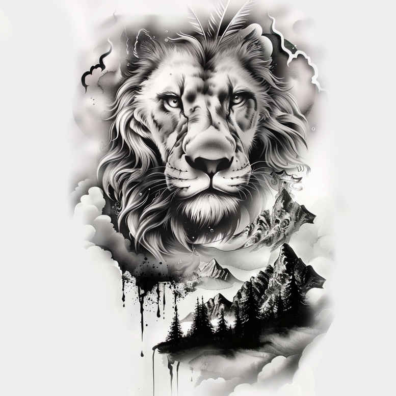 lions tattoo design ideas Surrealism symbolism strength for spine