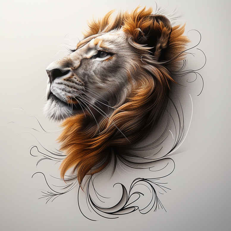 warrior-lion – tattoo design ideas free ai generated – surrealism-dream-motifs – for-back – Gallery: lions-inkby-ai