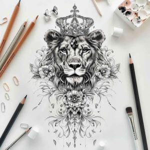 warrior-lion – tattoo design ideas free ai generated – surrealism-enigmatic-aura – for-fingers – Gallery: lions-inkby-ai