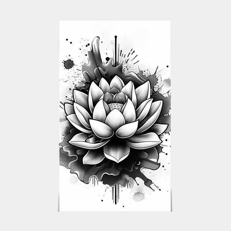 artistic-lotus – tattoo design ideas free ai generated – uncluttered – for-side-torso – Gallery: lotuses-inkby-ai