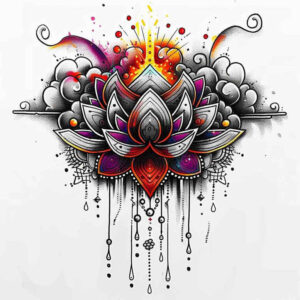 artistic-lotus-pattern-for-men – tattoo design ideas free ai generated – punctual – for-lower-thigh – Gallery: lotuses-inkby-ai
