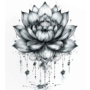 lotus-and-calm – tattoo design ideas free ai generated – fine-line – for-side-torso – Gallery: lotuses-inkby-ai