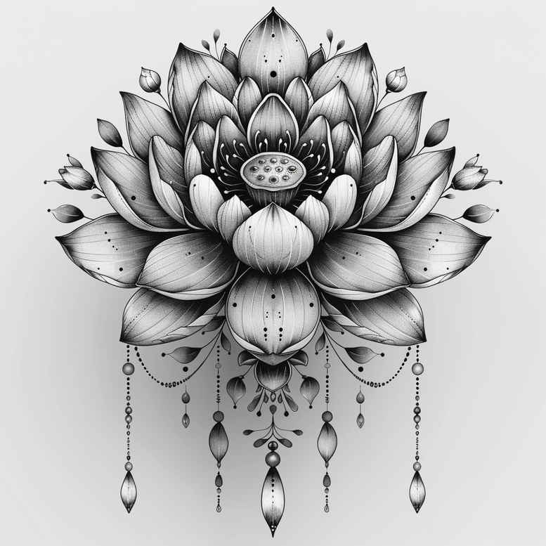 lotus-and-water – tattoo design ideas free ai generated – uncluttered – for-upper-thigh – Gallery: lotuses-inkby-ai