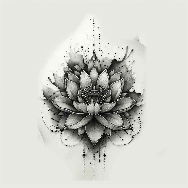 lotus-balance-symbol – tattoo design ideas free ai generated – short-stroke – for-toe – Gallery: lotuses-inkby-ai
