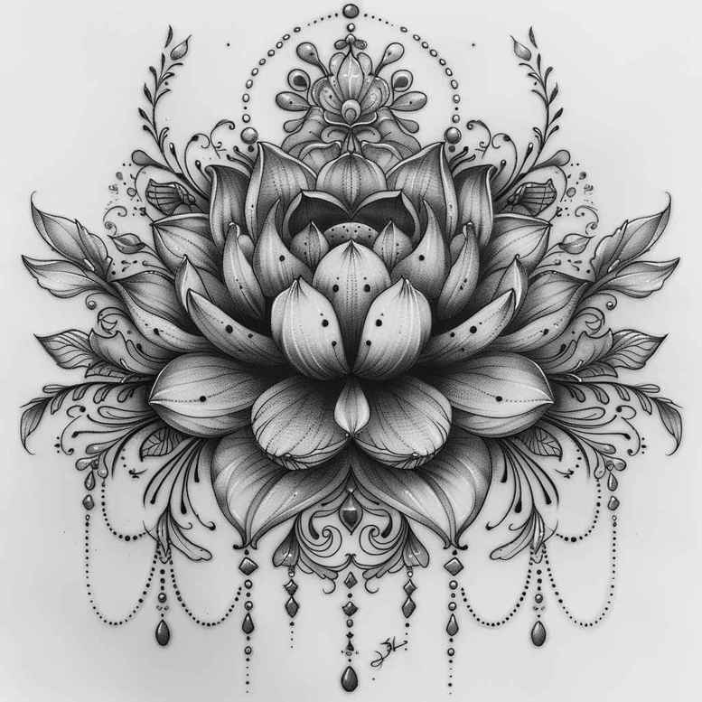 lotus-balance-symbol – tattoo design ideas free ai generated – slender – for-upper-shoulder – Gallery: lotuses-inkby-ai